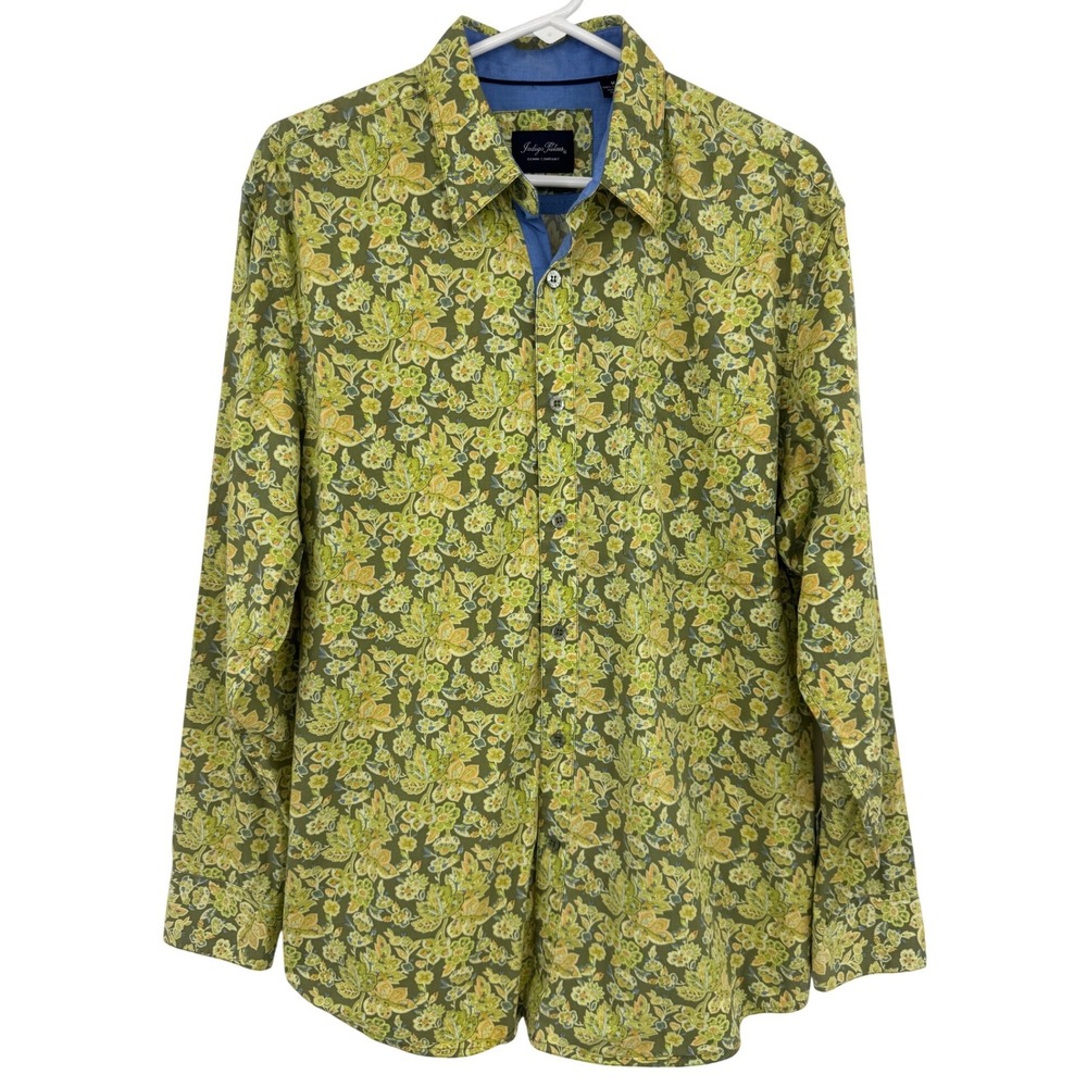 Indigo Palms Denim Company Mens Green Floral Paisley Cotton Button Down Shirt M‎
